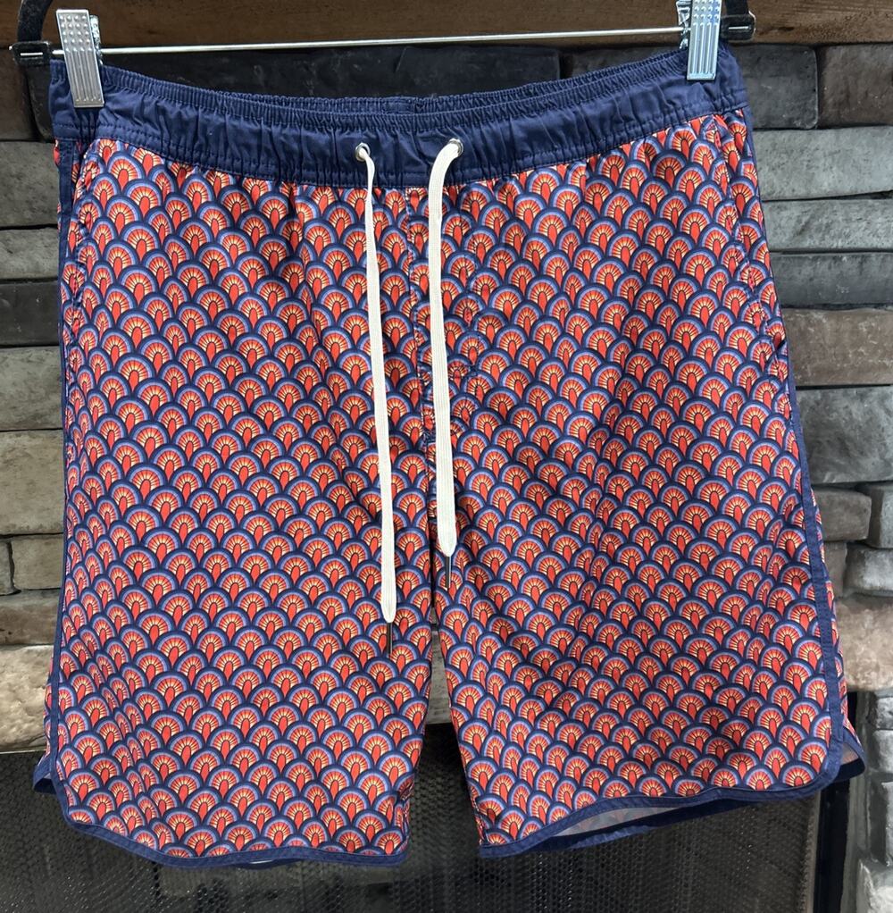 Men’s FAIR HARBOR Scallops Print Swim Trunks W/ Liner Board Shorts Size M *A12